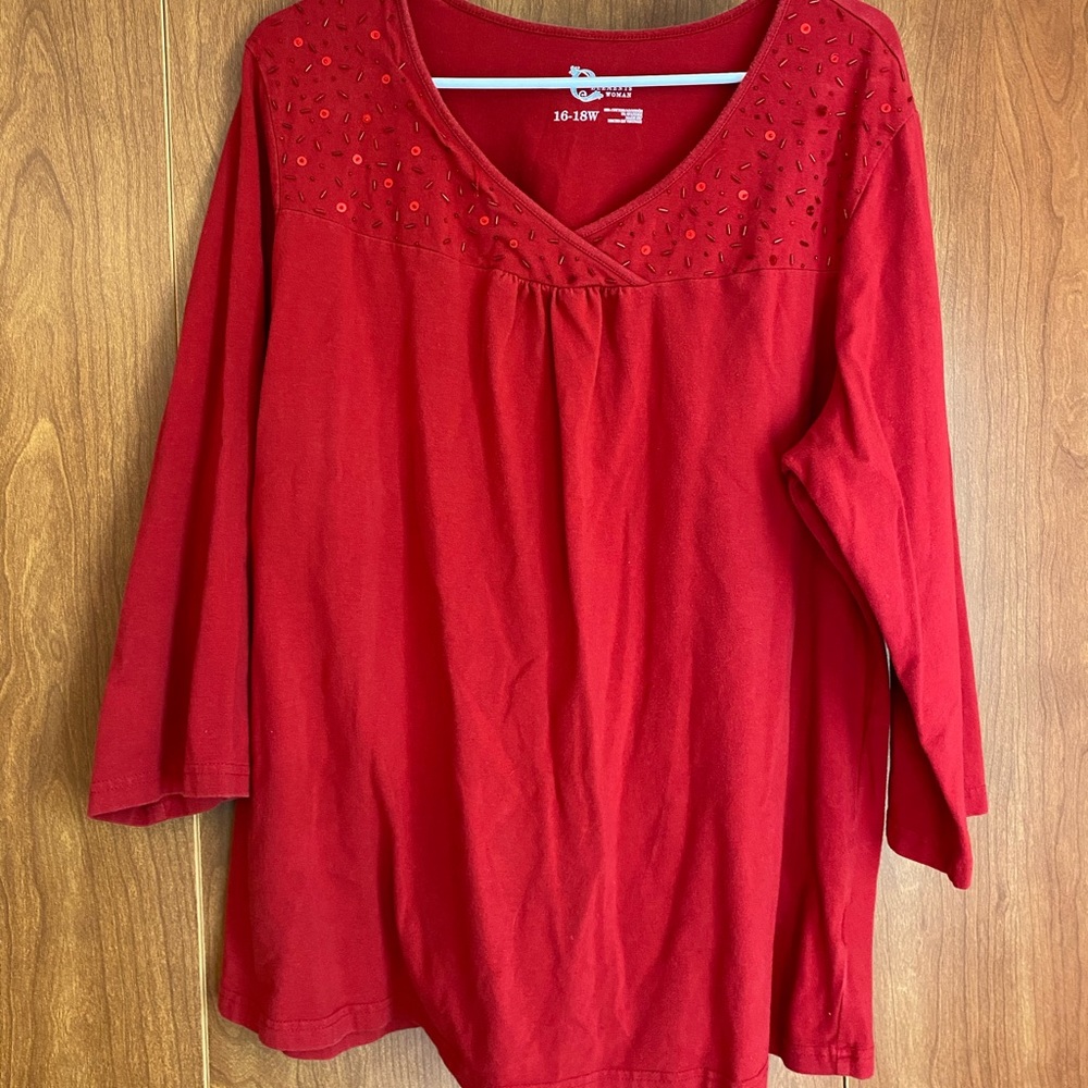 Red Blouse with Beading